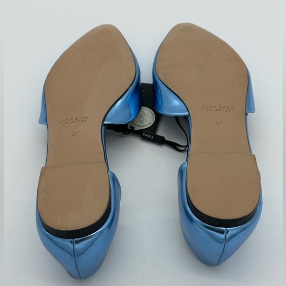 NWT ZARA D'ORSAY blue metallic pointy flats - Picture 3 of 4